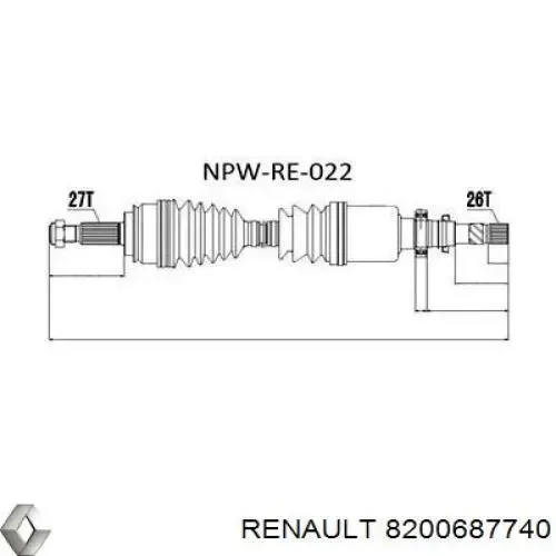 Árbol de transmisión delantero derecho 8200687740 Renault (RVI)