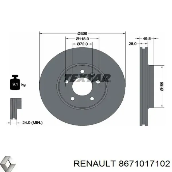Disco de freno delantero 8671017102 Renault (RVI)