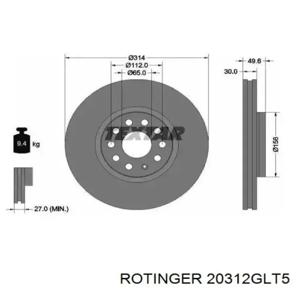 Disco de freno 20312GLT5 Rotinger