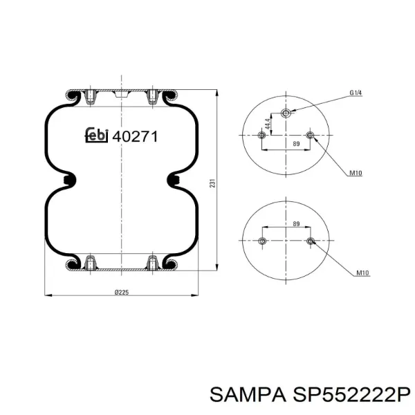 Bolsa neumática del eje SP552222P Sampa Otomotiv‏