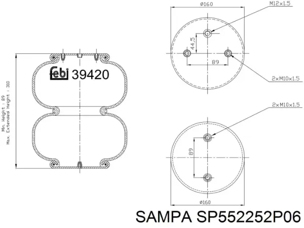 Bolsa neumática del eje SP552252P06 Sampa Otomotiv‏