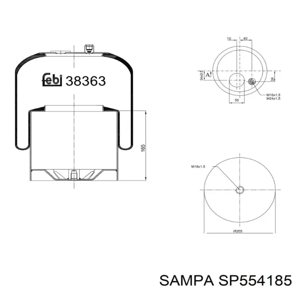 Bolsa de aire del eje trasero SP554185 Sampa Otomotiv‏