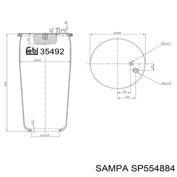 Bolsa de aire del eje trasero SP554884 Sampa Otomotiv‏