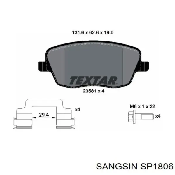 Pastillas de freno SP1806 Sangsin