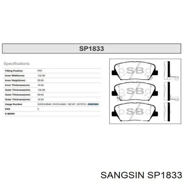 Pastillas de freno SP1833 Sangsin