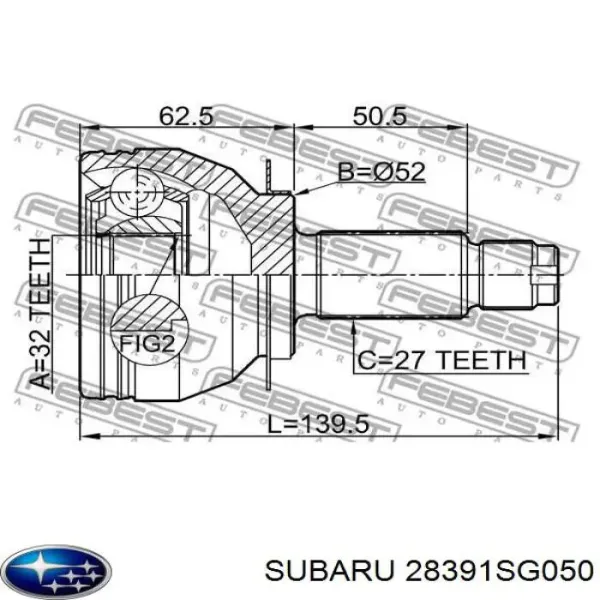 Semieje delantero 28391SG050 Subaru