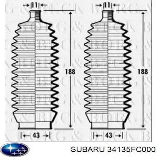 Guardapolvo de dirección Subaru 34135FC000 precio, desde