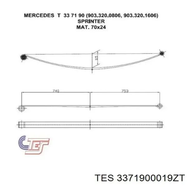 Ballesta de suspensión trasera 3371900019ZT TES