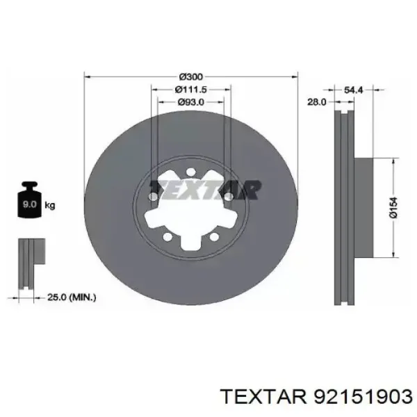 Comprar 92151903 Textar Disco de freno delantero