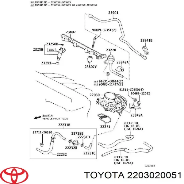 Cuerpo de mariposa 2203020051 Toyota