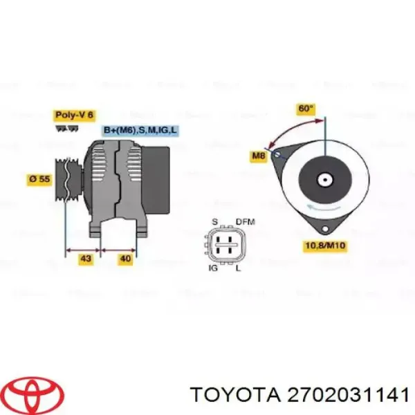 Alternador 2702031141 Toyota