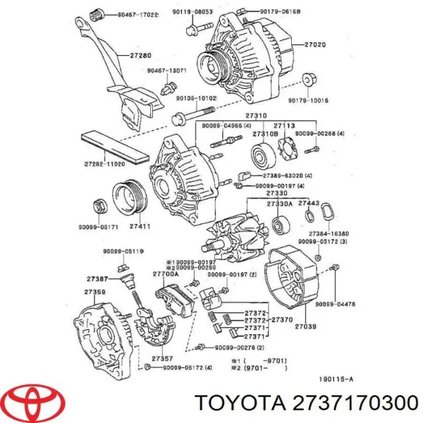 Escobilla de carbón, alternador Toyota Corolla E12