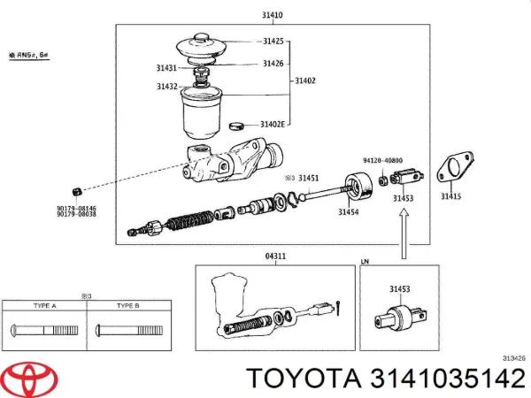 Cilindro maestro de embrague 3141035142 Toyota