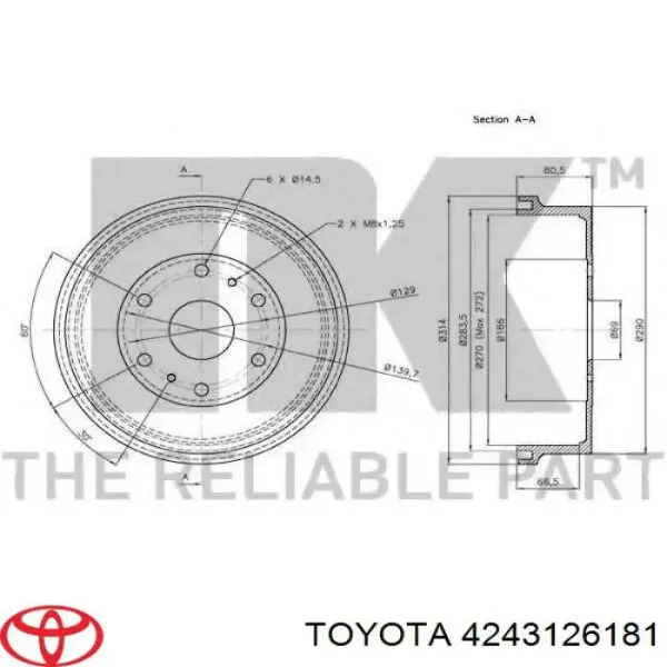 Tambor de freno trasero 4243126181 Toyota
