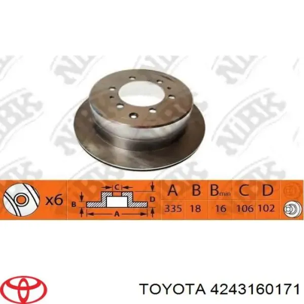 Disco de freno trasero 4243160171 Toyota