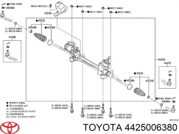 Cremallera de dirección 4425033890 Toyota