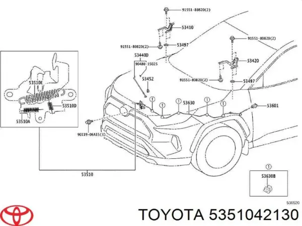 Cerradura de capó 5351042130 Toyota