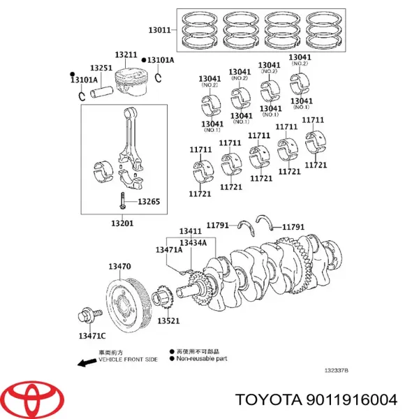 Perno de la polea del cigüeñal 9011916004 Toyota