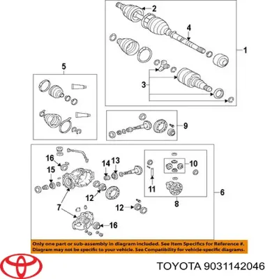 Anillo retén de semieje, eje trasero TOYOTA 9031142046