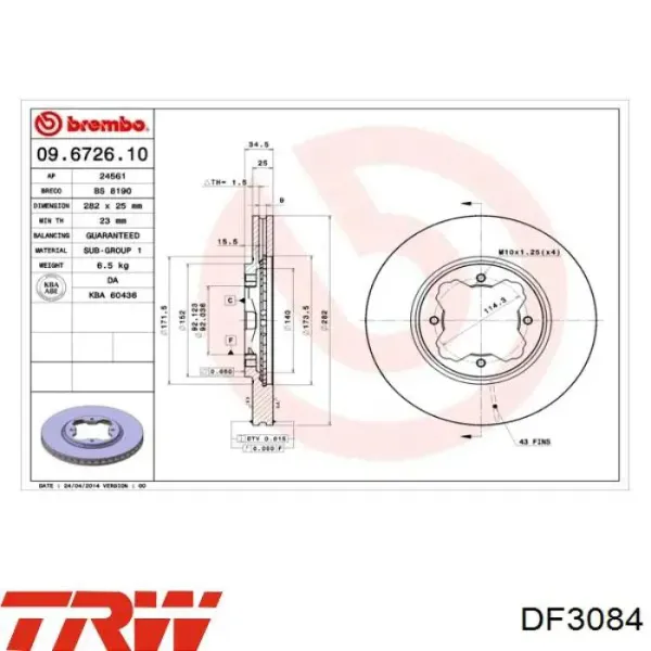Disco de freno ADH24334 Blue Print