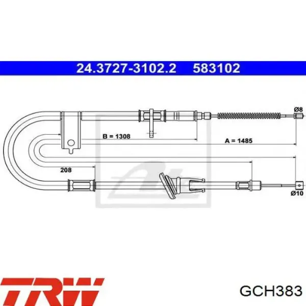 Cable de freno de mano trasero derecho 2001044 Beca Cables
