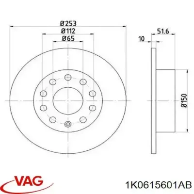 Disco de freno trasero VAG 1K0615601AB