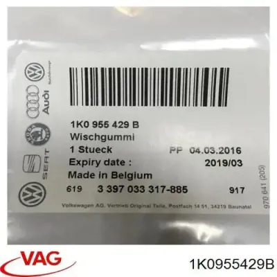 Goma del limpiaparabrisas lado conductor VAG 1K0955429B