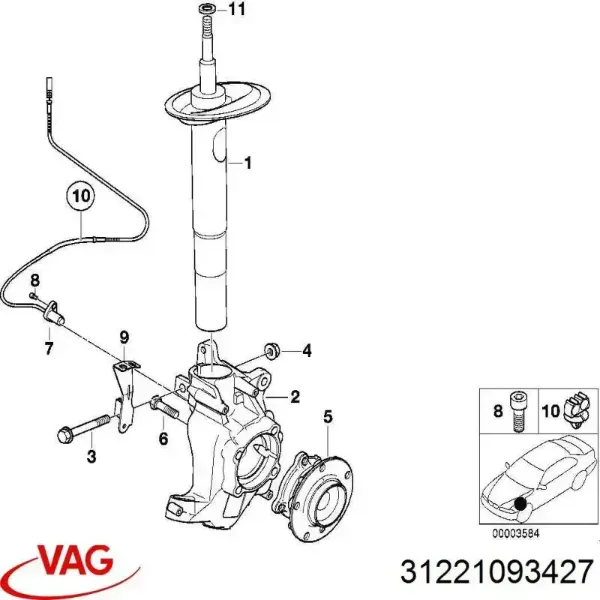 Buje de rueda delantero 31221093427 VAG