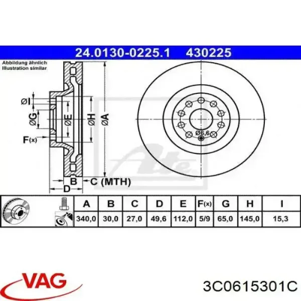 Freno de disco delantero Volkswagen Golf 8 CD1, DA1