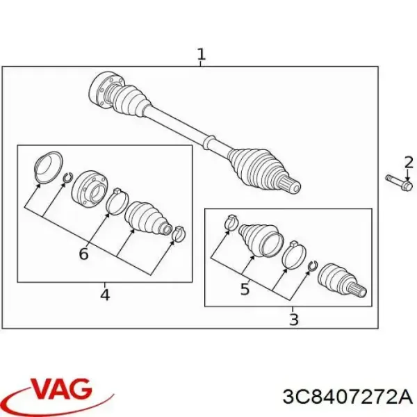 Árbol de transmisión delantero derecho 3C8407272A VAG