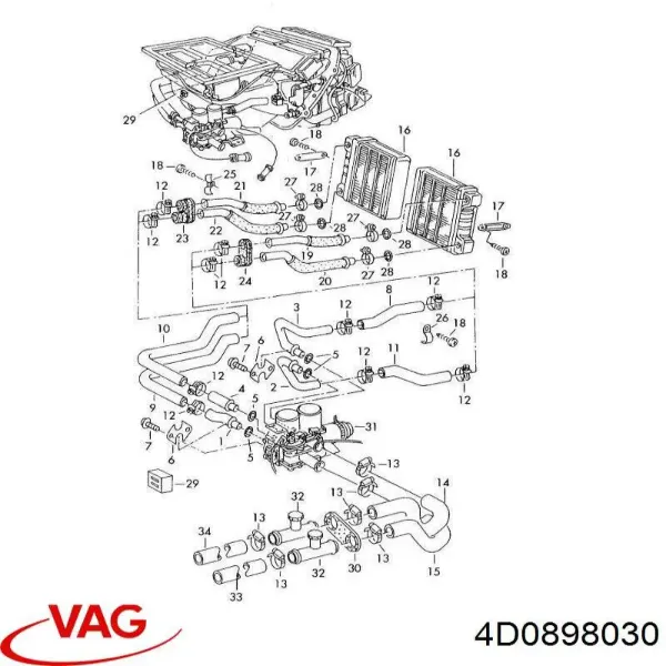 Radiador de calefacción 4D0898030 VAG