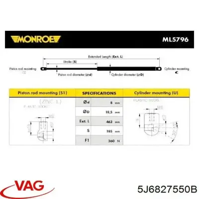 Amortiguador de maletero VAG 5J6827550B