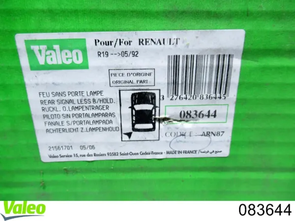 Cristal de luz trasera izquierda 083644 VALEO