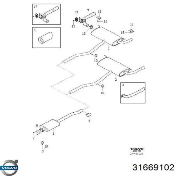 Cola de escape 31669102 Volvo