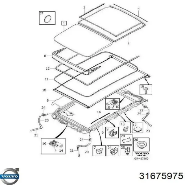 Tapa delantera de la escotilla del techo 32285389 Volvo