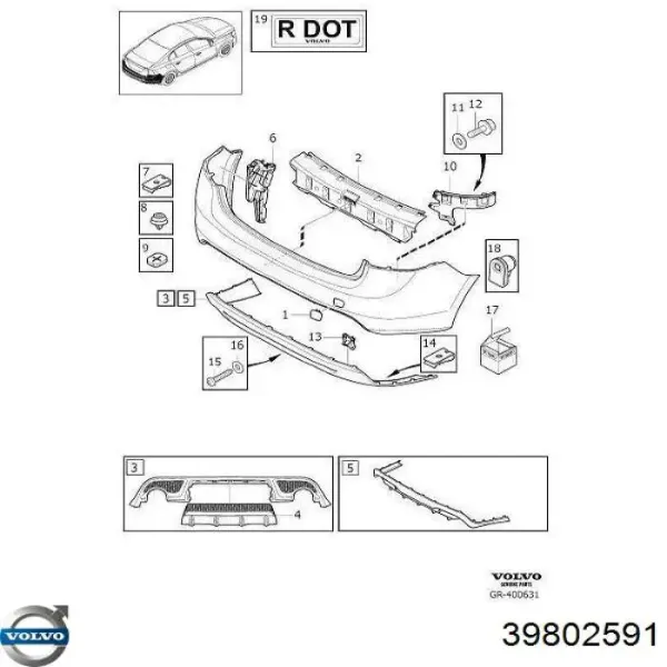 Tapa de gancho de remolque trasero del parachoques 39802591 Volvo