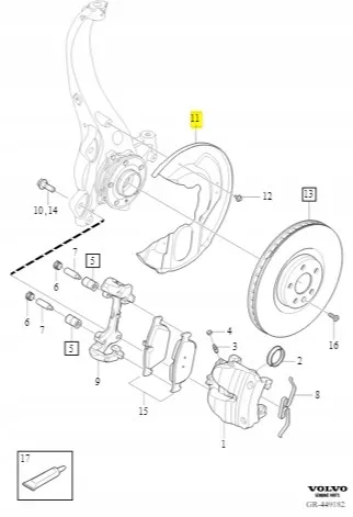 Protector de disco de freno delantero derecho 31665559 Volvo