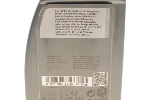 Aceite de motor 000989210711FAEE Mercedes